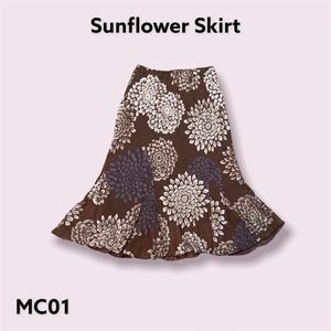 Brown starburst sunflower midlength skirt